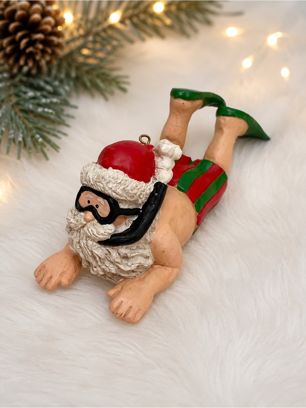 Vintage Snorkeling Santa Diver Ornament Holiday Swim Shorts Flippers